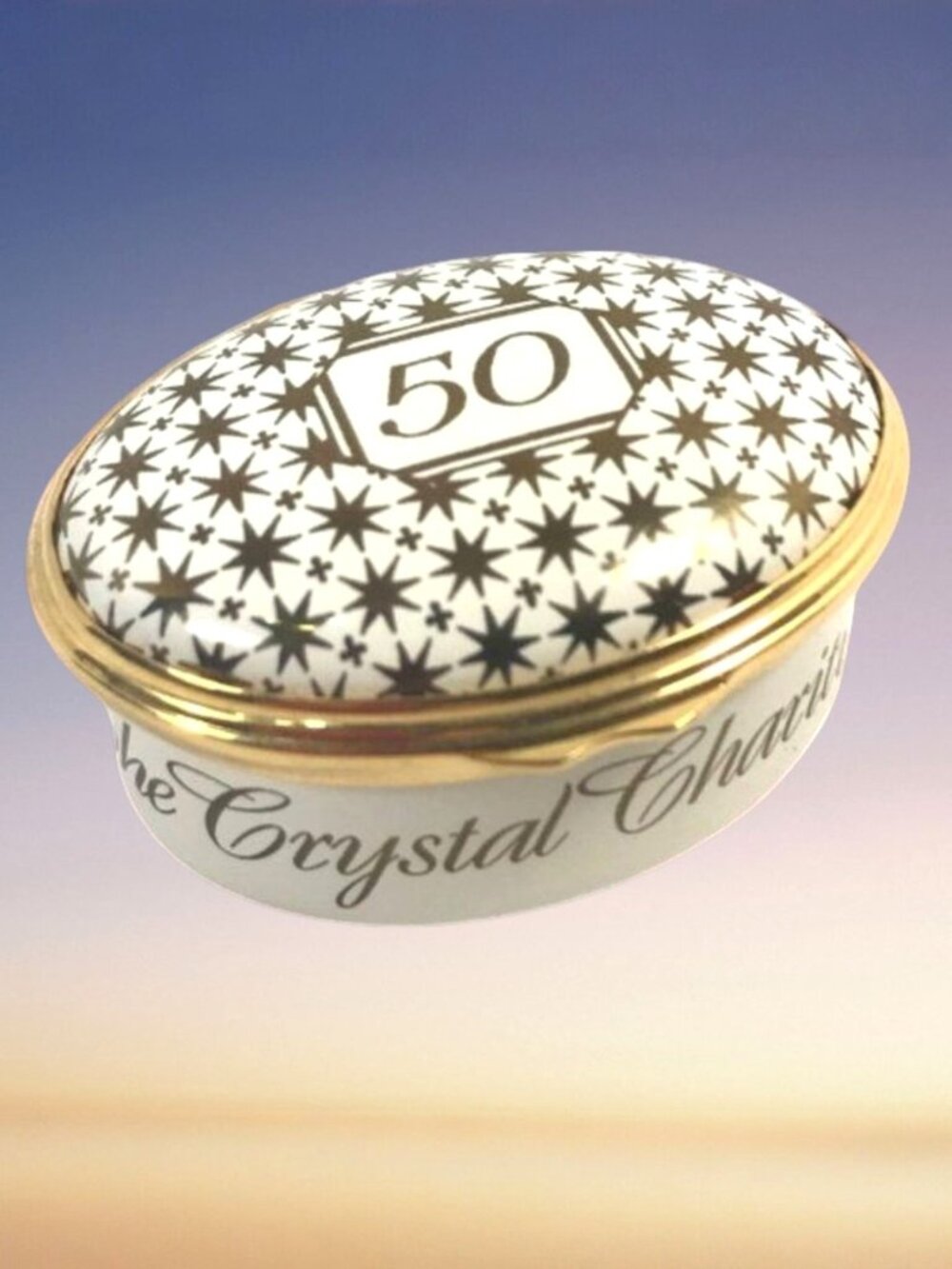 Halcyon Days Enamels 50th Anniversary Crystal Charity Ball Gold Trim Limited Ed